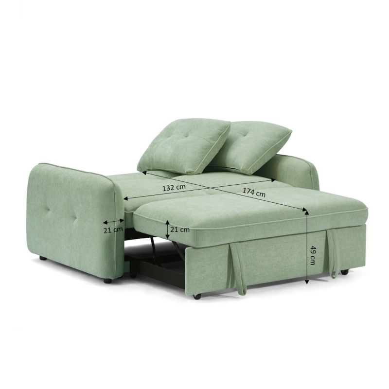 Canapé droit convertible IMPA 2 places tissu chenille vert