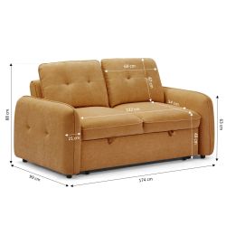 Canapé droit convertible IMPA 2 places tissu chenille orange