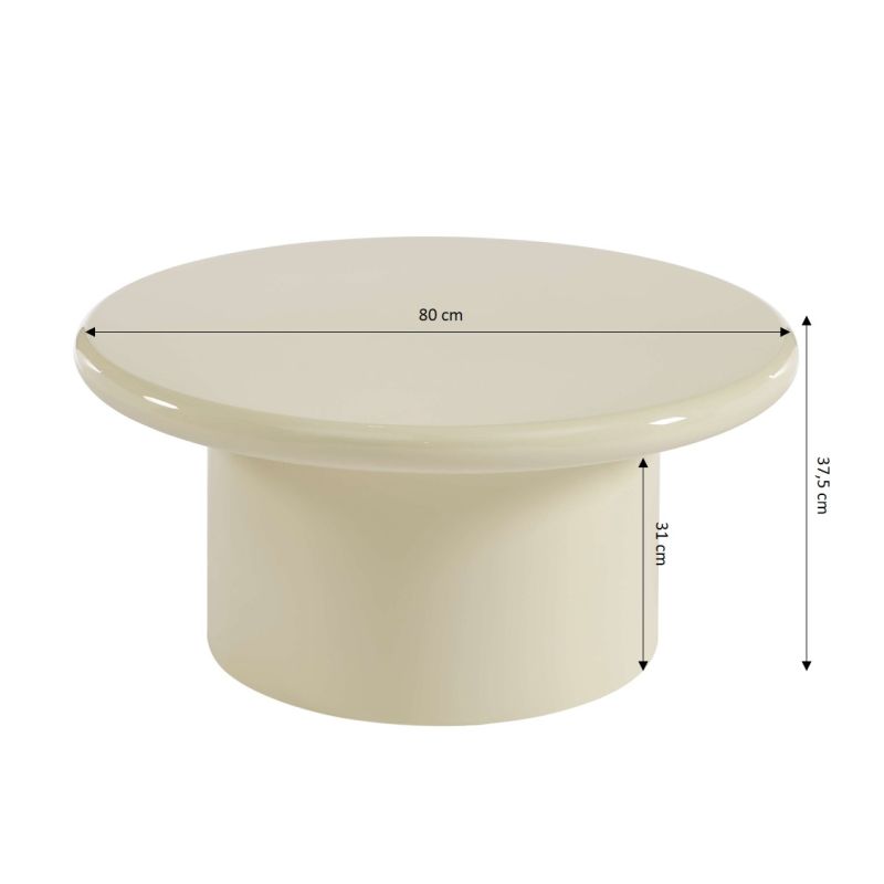 Table basse ronde MOXY finition laquée brillante blanche 80cm