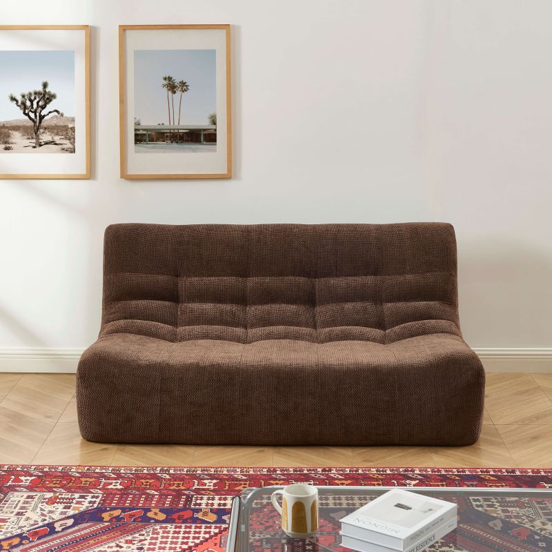 Ensemble banquette et chauffeuse JANIS modulable 3 places velours marron