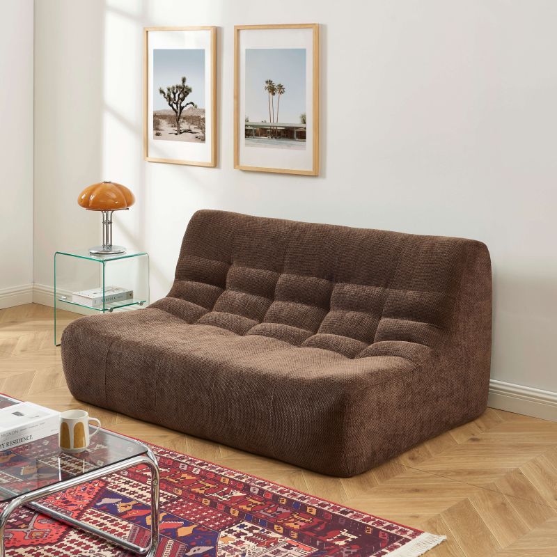 Ensemble banquette et chauffeuse JANIS modulable 3 places velours marron