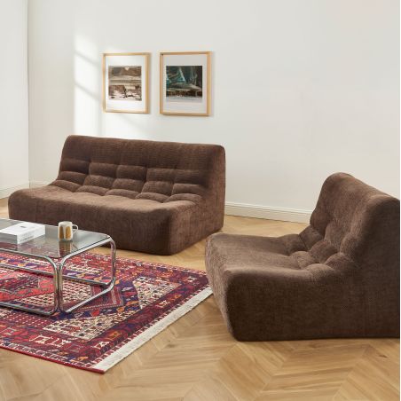 Ensemble banquette et chauffeuse JANIS modulable 3 places velours marron