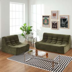 Ensemble banquette et chauffeuse JANIS modulable 3 places velours vert