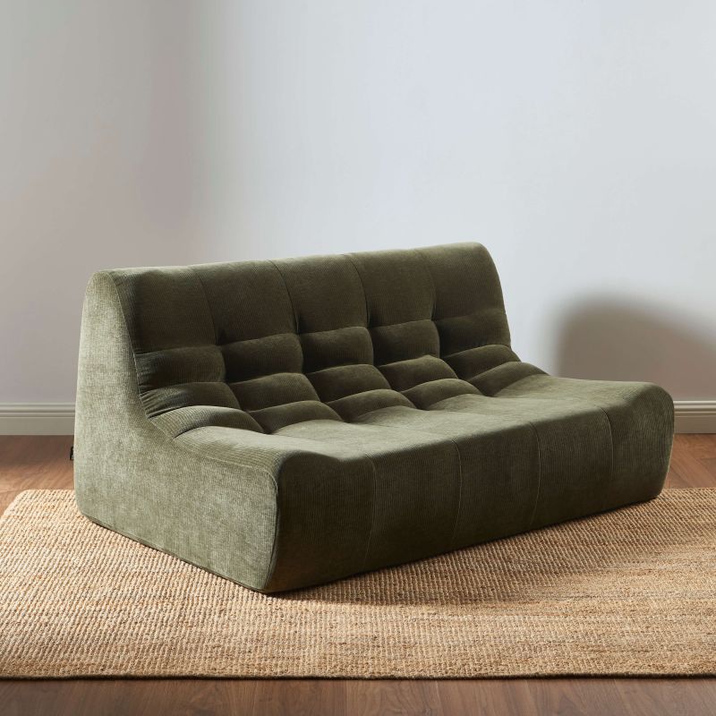 Ensemble banquette et chauffeuse JANIS modulable 3 places velours vert