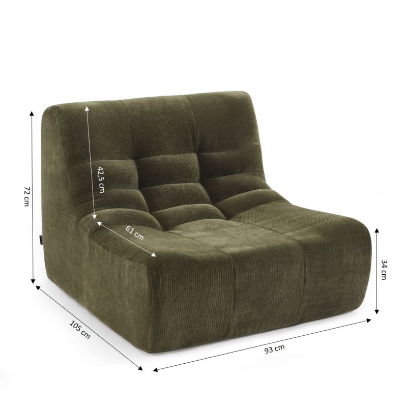 Ensemble banquette et chauffeuse JANIS modulable 3 places velours vert