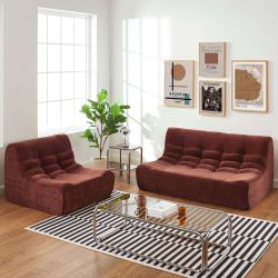 Ensemble banquette et chauffeuse JANIS modulable 3 places velours bordeaux