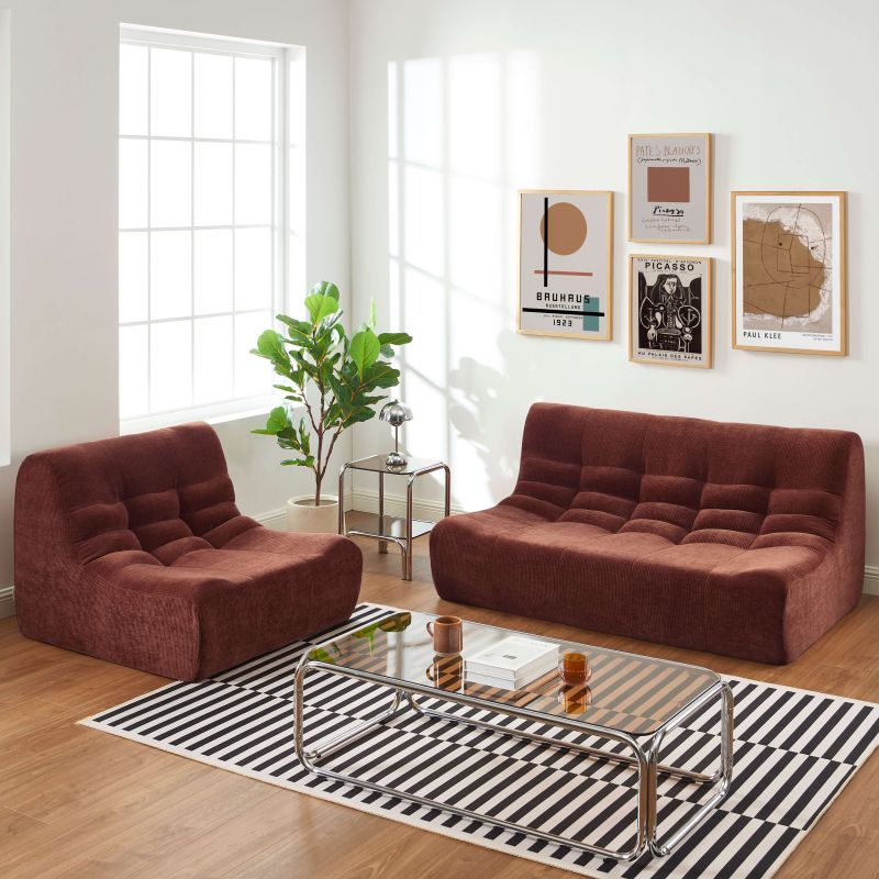 Ensemble banquette et chauffeuse JANIS modulable 3 places velours bordeaux