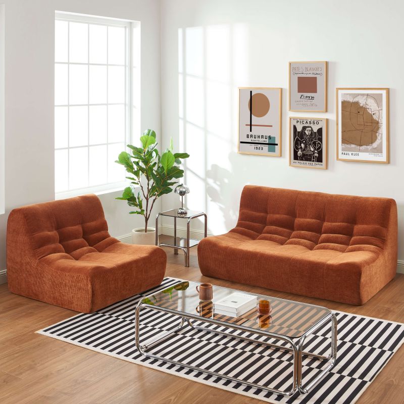 Ensemble banquette et chauffeuse JANIS modulable 3 places velours terracotta