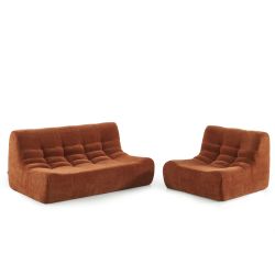 Ensemble banquette et chauffeuse JANIS modulable 3 places velours terracotta