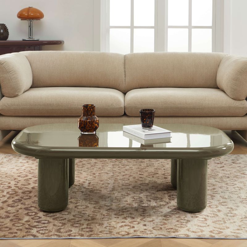 Table basse MOXY finition laquée brillante vert olive 120cm
