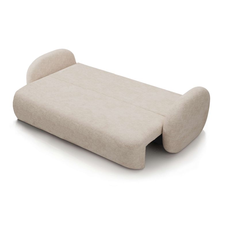 Canapé droit convertible CARLOTTA 3 places tissu bouclette grège