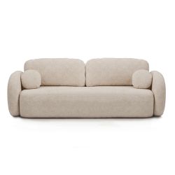 Canapé droit convertible CARLOTTA 3 places tissu bouclette grège