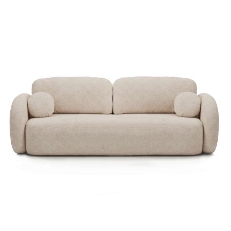 Canapé droit convertible CARLOTTA 3 places tissu bouclette grège