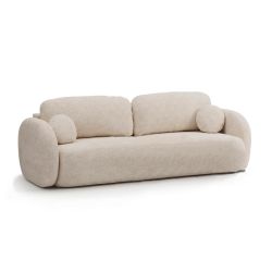 Canapé droit convertible CARLOTTA 3 places tissu bouclette grège