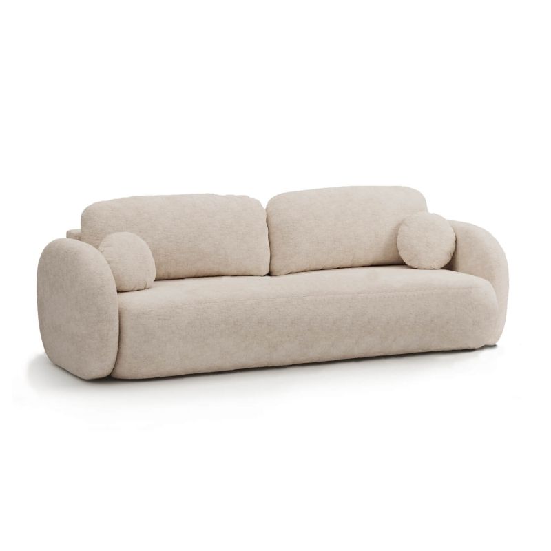 Canapé droit convertible CARLOTTA 3 places tissu bouclette grège
