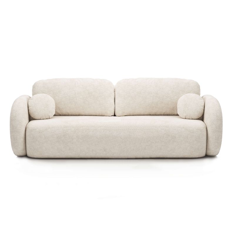Canapé droit convertible CARLOTTA 3 places tissu chenille écru