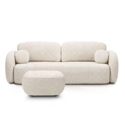 Canapé droit convertible CARLOTTA 3 places tissu chenille écru