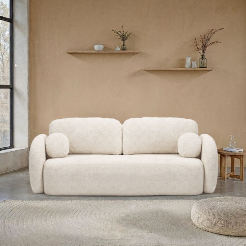 Canapé droit convertible CARLOTTA 3 places tissu chenille écru