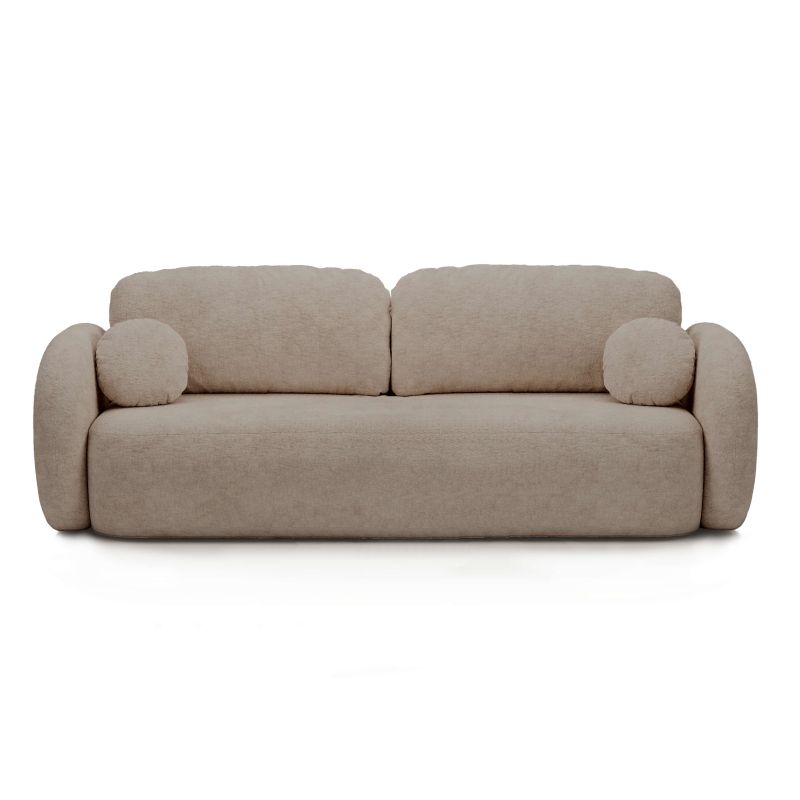 Canapé droit convertible CARLOTTA 3 places tissu bouclette taupe