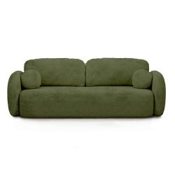 Canapé droit convertible CARLOTTA 3 places tissu chenille vert kaki