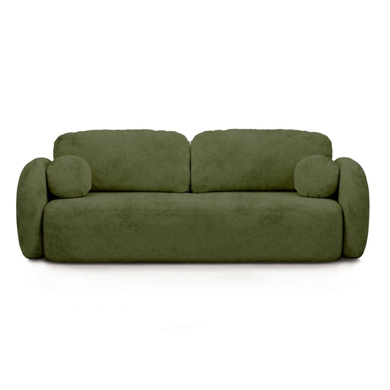 Canapé droit convertible CARLOTTA 3 places tissu chenille vert kaki