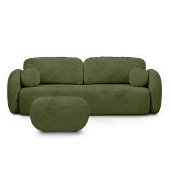 Canapé droit convertible CARLOTTA 3 places tissu chenille vert kaki