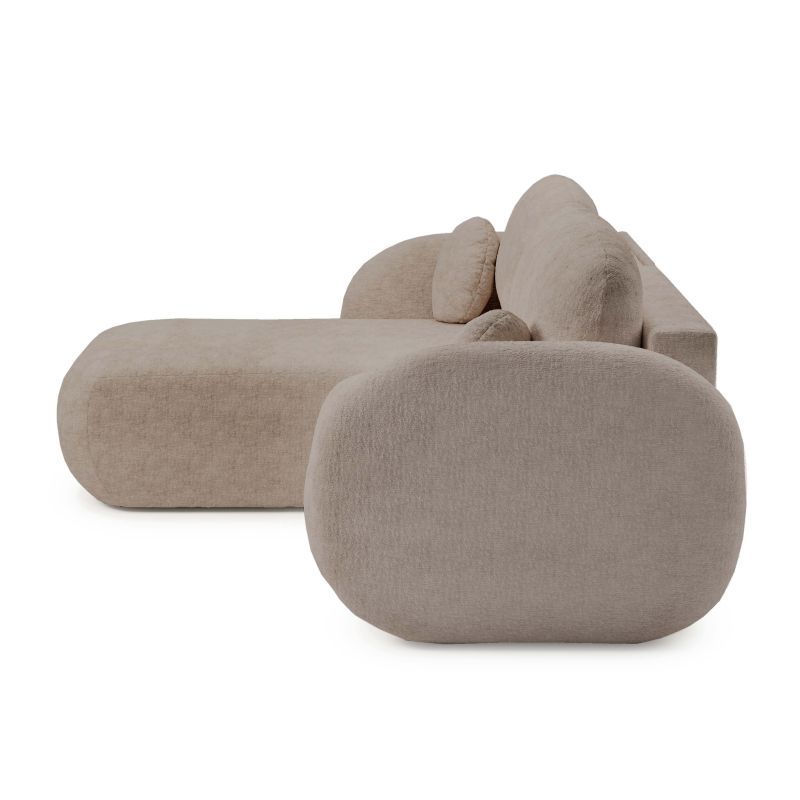 Canapé d'angle gauche convertible CARLOTTA 4 places tissu bouclette taupe