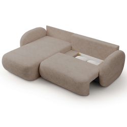 Canapé d'angle gauche convertible CARLOTTA 4 places tissu bouclette taupe