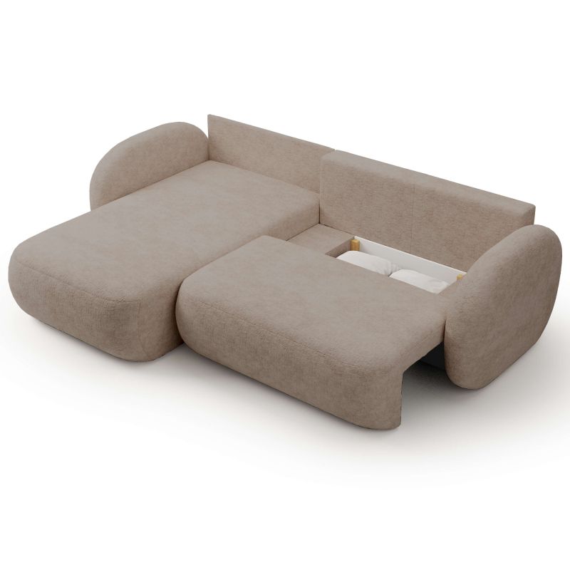 Canapé d'angle gauche convertible CARLOTTA 4 places tissu bouclette taupe