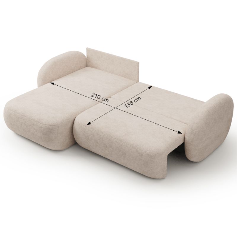Canapé d'angle gauche convertible CARLOTTA 4 places tissu bouclette grège