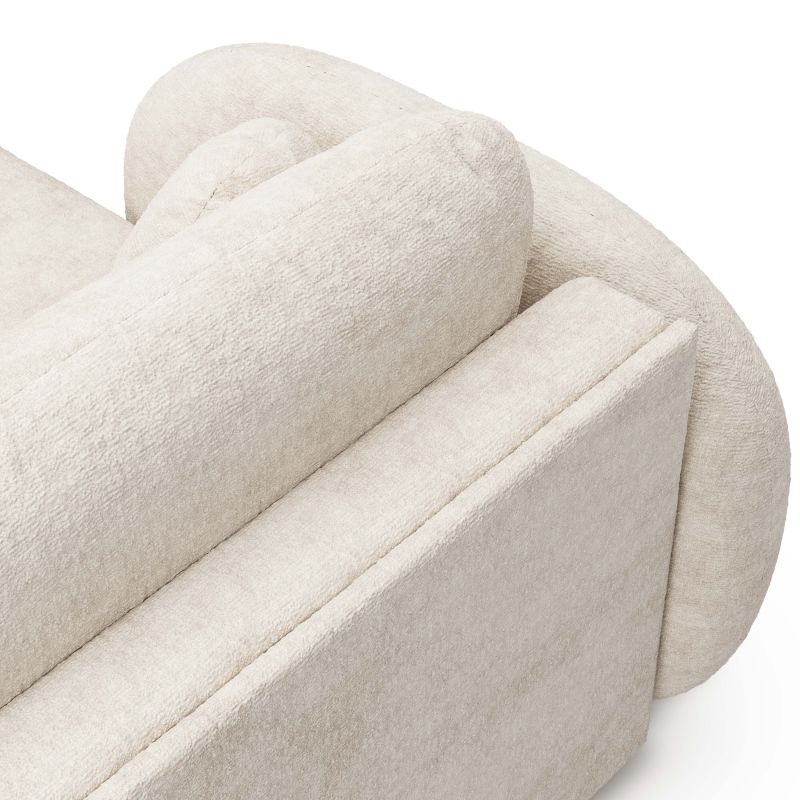 Canapé d'angle gauche convertible CARLOTTA 4 places tissu chenille écru