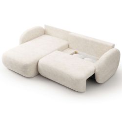 Canapé d'angle gauche convertible CARLOTTA 4 places tissu chenille écru