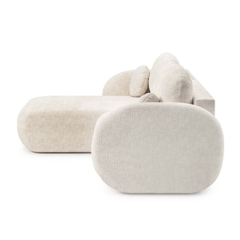 Canapé d'angle gauche convertible CARLOTTA 4 places tissu chenille écru