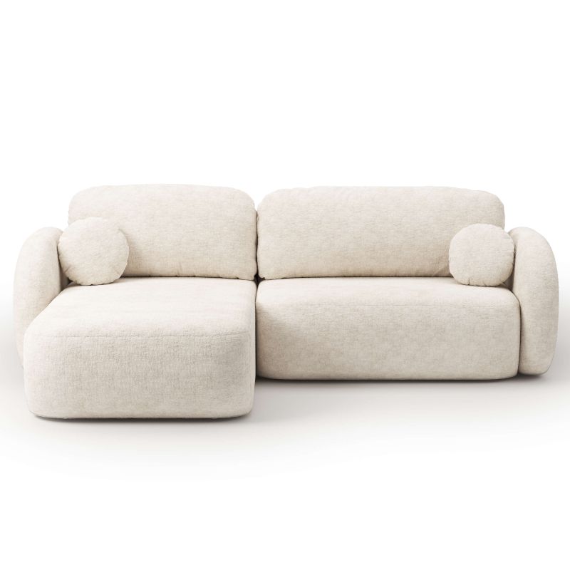 Canapé d'angle gauche convertible CARLOTTA 4 places tissu chenille écru