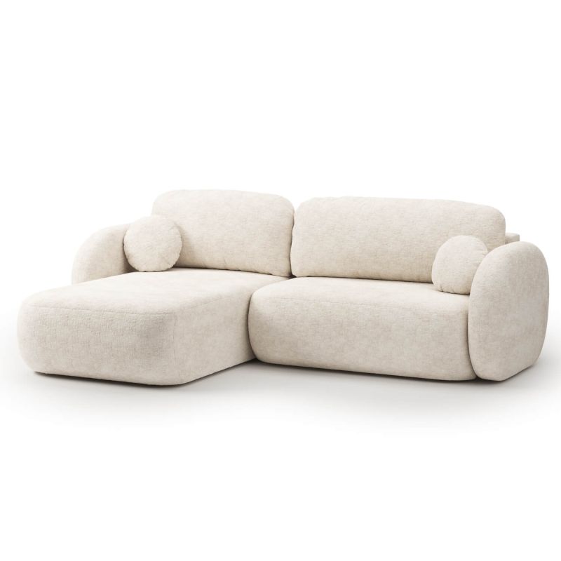 Canapé d'angle gauche convertible CARLOTTA 4 places tissu chenille écru