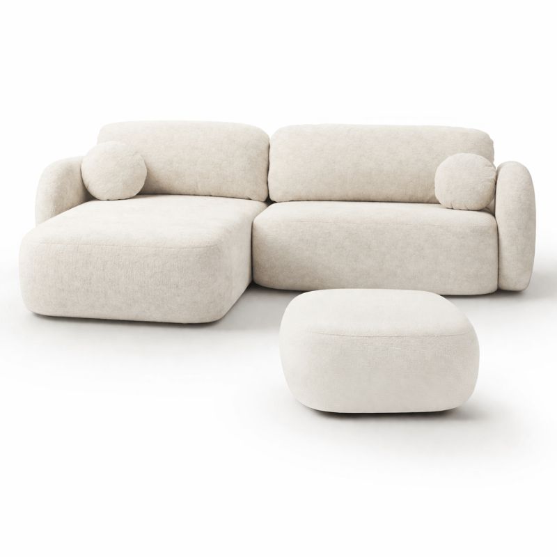 Canapé d'angle gauche convertible CARLOTTA 4 places tissu chenille écru
