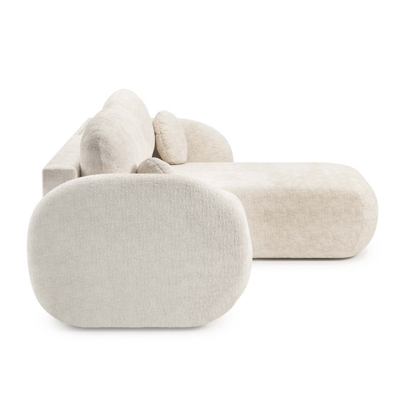 Canapé d'angle droit convertible CARLOTTA 4 places tissu chenille écru