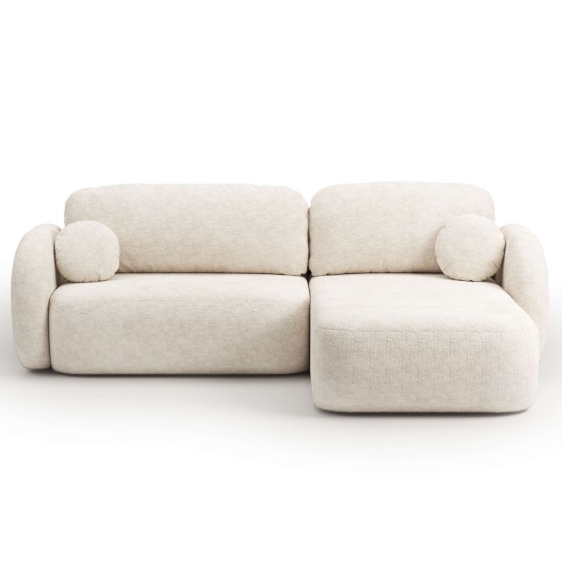 Canapé d'angle droit convertible CARLOTTA 4 places tissu chenille écru