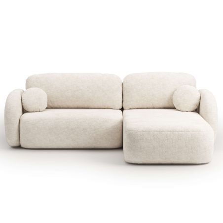 Canapé d'angle droit convertible CARLOTTA 4 places tissu chenille écru