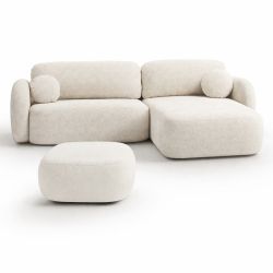 Canapé d'angle droit convertible CARLOTTA 4 places tissu chenille écru