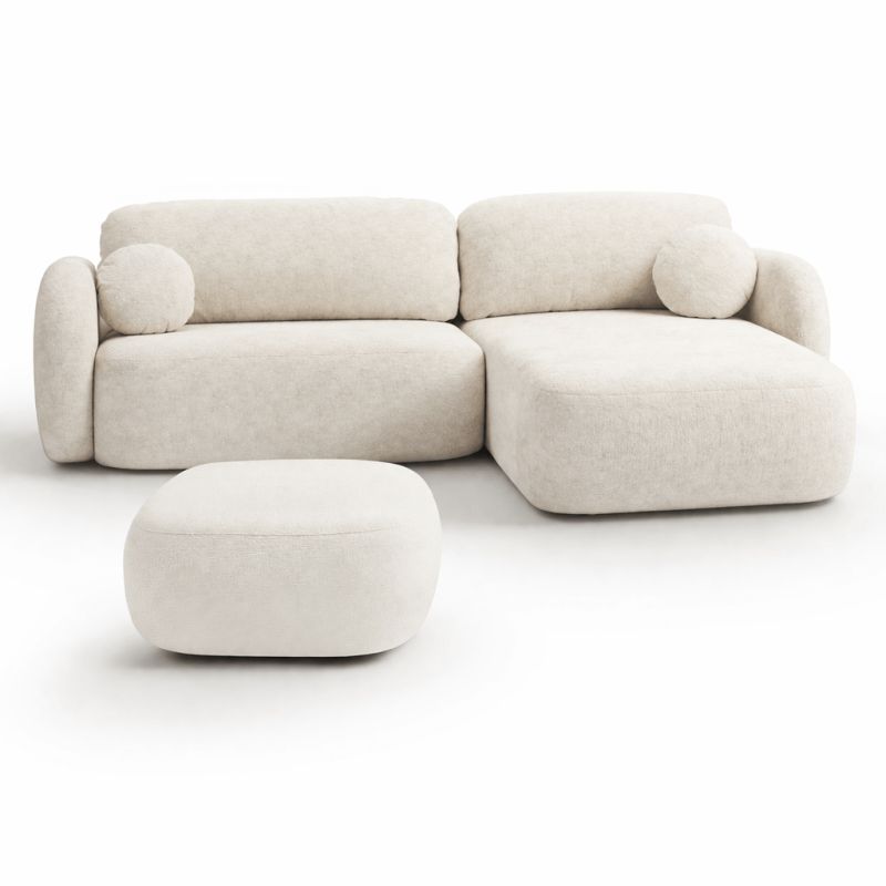 Canapé d'angle droit convertible CARLOTTA 4 places tissu chenille écru