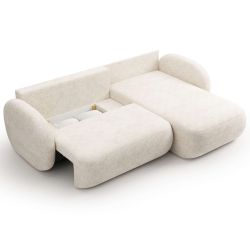 Canapé d'angle droit convertible CARLOTTA 4 places tissu chenille écru