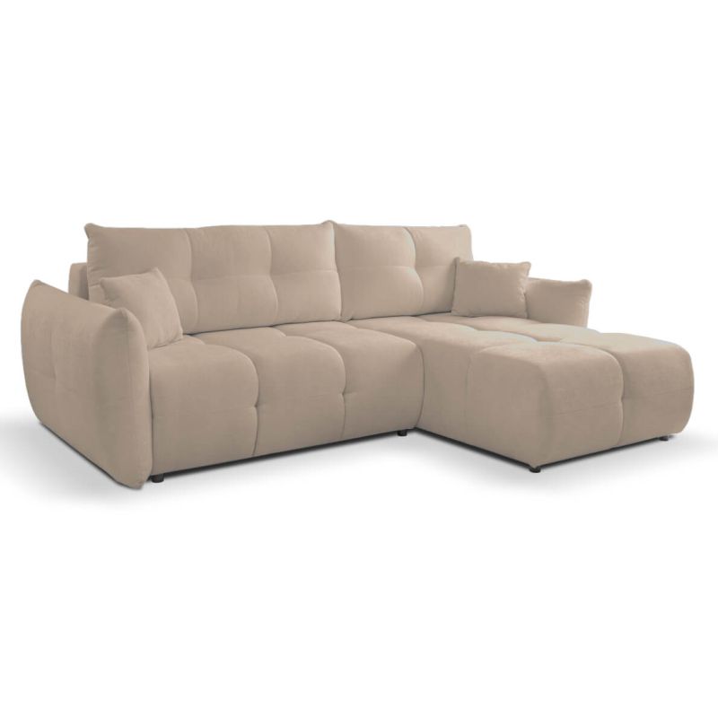 Canapé d'angle convertible et réversible COMO 4 places tissu chenille grège