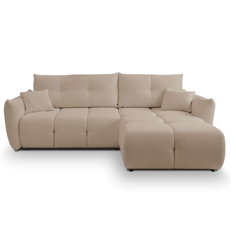 Canapé d'angle convertible et réversible COMO 4 places tissu chenille grège