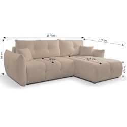 Canapé d'angle convertible et réversible COMO 4 places tissu chenille grège