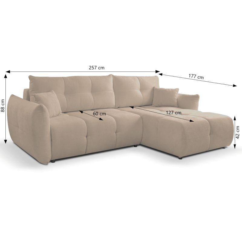 Canapé d'angle convertible et réversible COMO 4 places tissu chenille grège