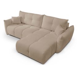 Canapé d'angle convertible et réversible COMO 4 places tissu chenille grège