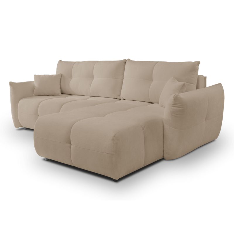 Canapé d'angle convertible et réversible COMO 4 places tissu chenille grège