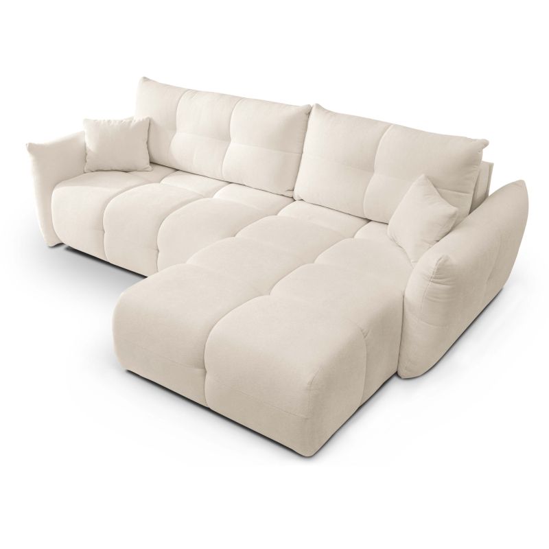 Canapé d'angle convertible et réversible COMO 4 places tissu chenille écru