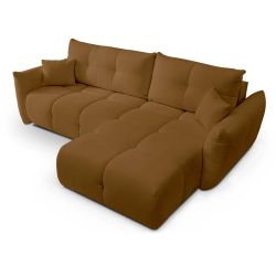 Canapé d'angle convertible et réversible COMO 4 places tissu chenille cognac